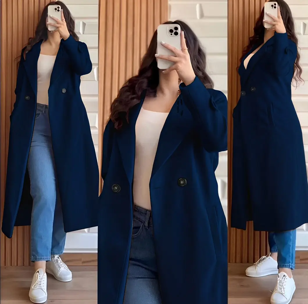 1 Pc Women's Stitched Fleece Plain Pea Coat