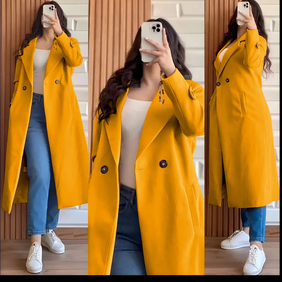 1 Pc Women's Stitched Fleece Plain Pea Coat
