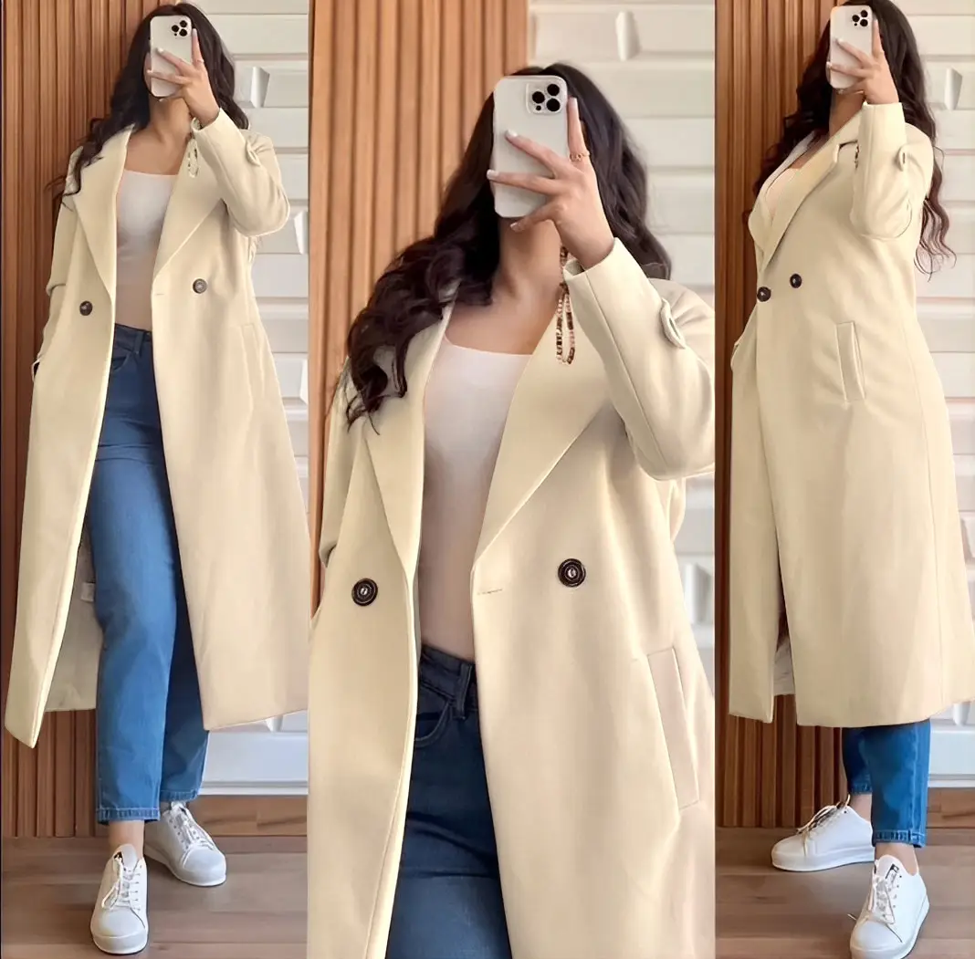 1 Pc Women's Stitched Fleece Plain Pea Coat