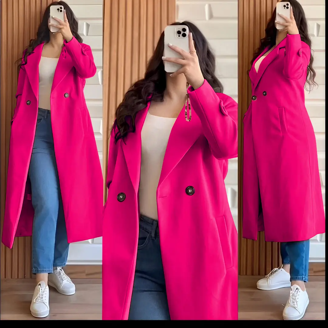 1 Pc Women's Stitched Fleece Plain Pea Coat