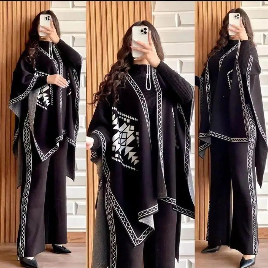 3 Pcs Women's Stitched Fleece Printed Highneck