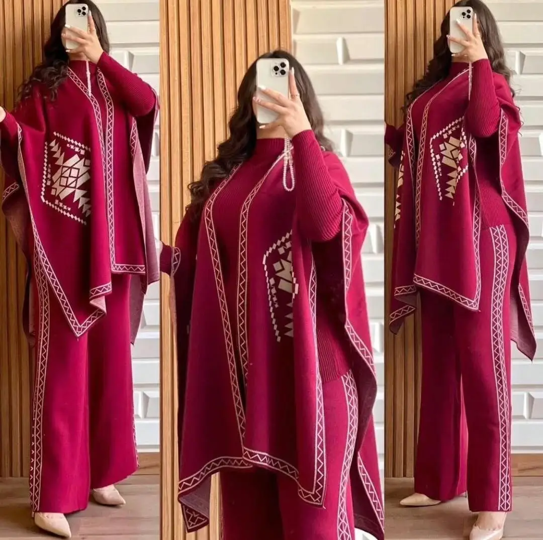 3 Pcs Women's Stitched Fleece Printed Highneck