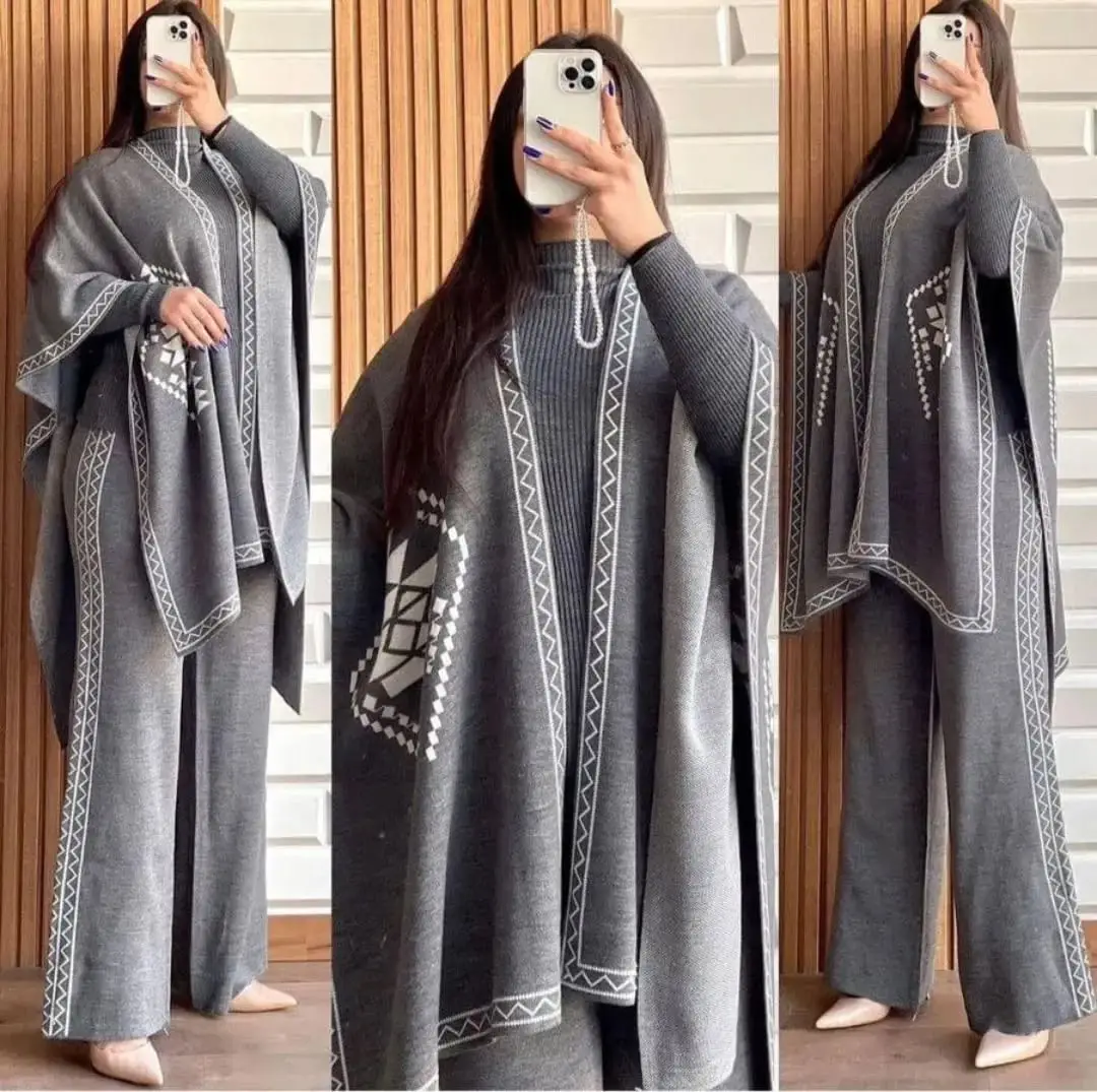 3 Pcs Women's Stitched Fleece Printed Highneck