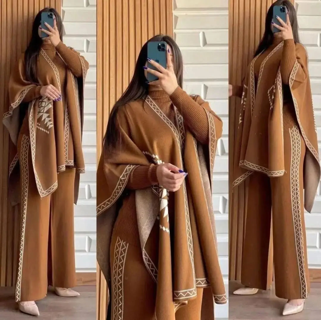 3 Pcs Women's Stitched Fleece Printed Highneck