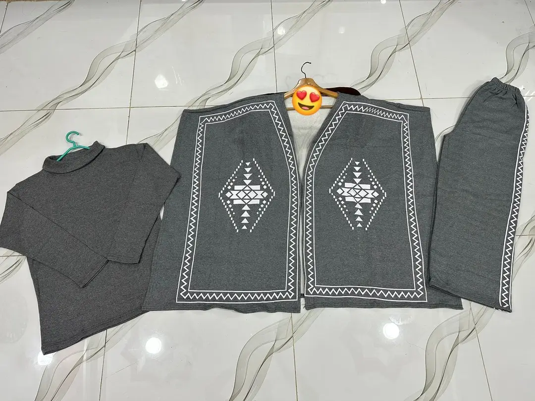 3 Pcs Women's Stitched Fleece Printed Highneck