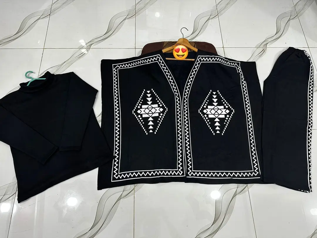 3 Pcs Women's Stitched Fleece Printed Highneck