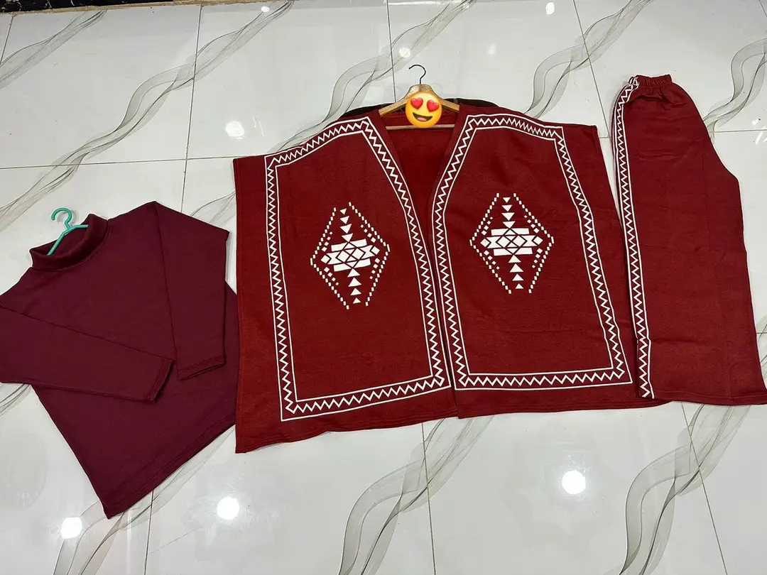 3 Pcs Women's Stitched Fleece Printed Highneck