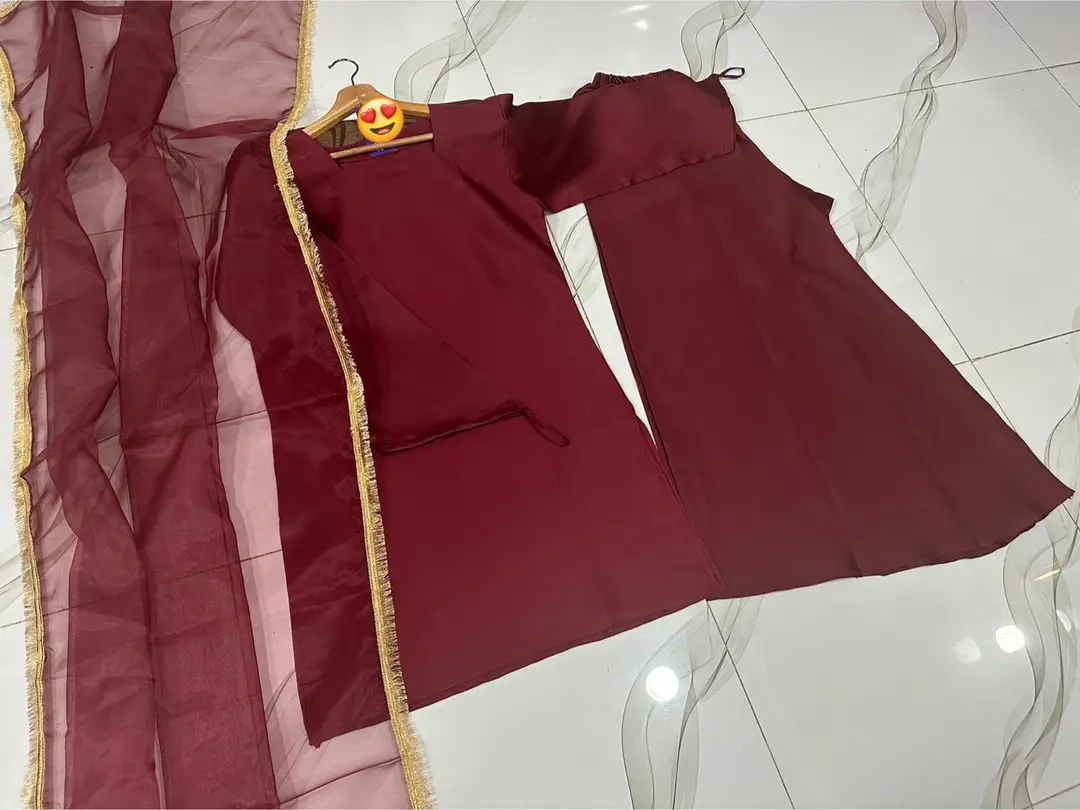 3 Pcs Women’s Stitched Shamoz Silk Plain Sharara Shirt
