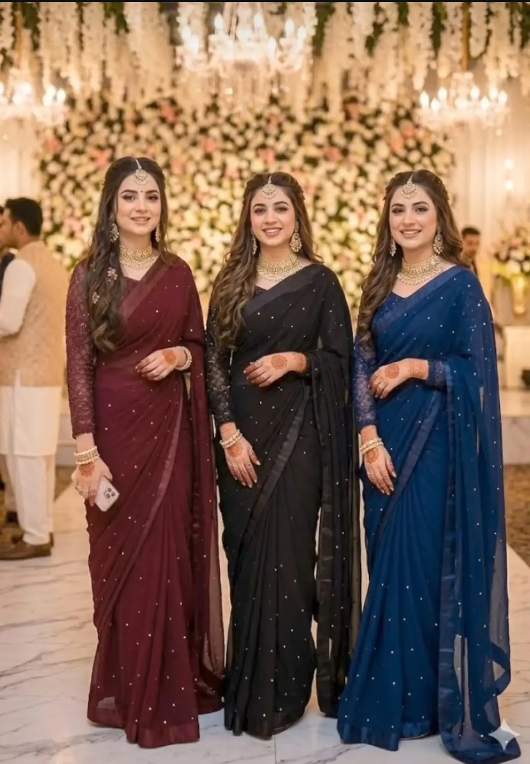 2 Pcs Women’s Chiffon Sequins Embroidered Stitched Saree