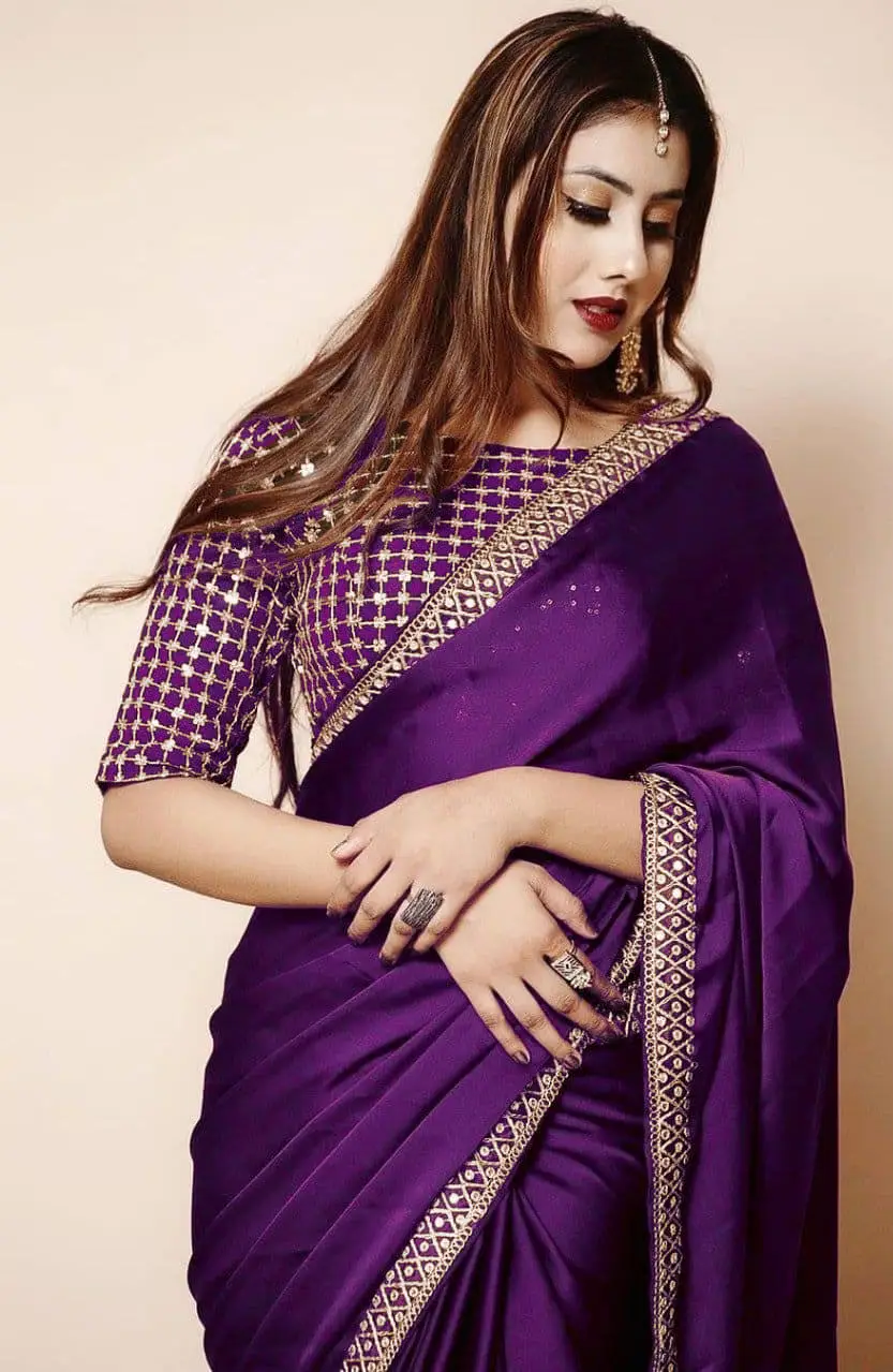 2 Pcs Women’s Shamoz Silk Embroidered Stitched Saree