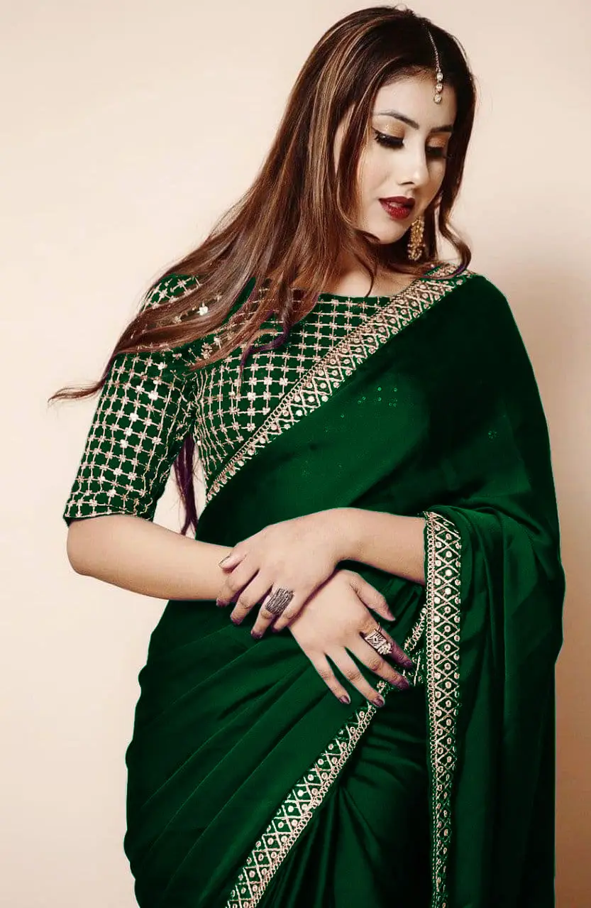 2 Pcs Women’s Shamoz Silk Embroidered Stitched Saree