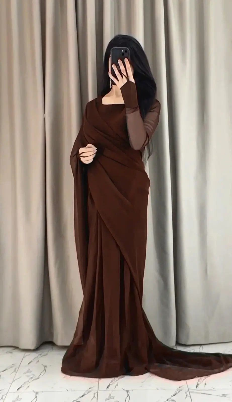 2 Pcs Women’s Chiffon Plain Stitched Saree