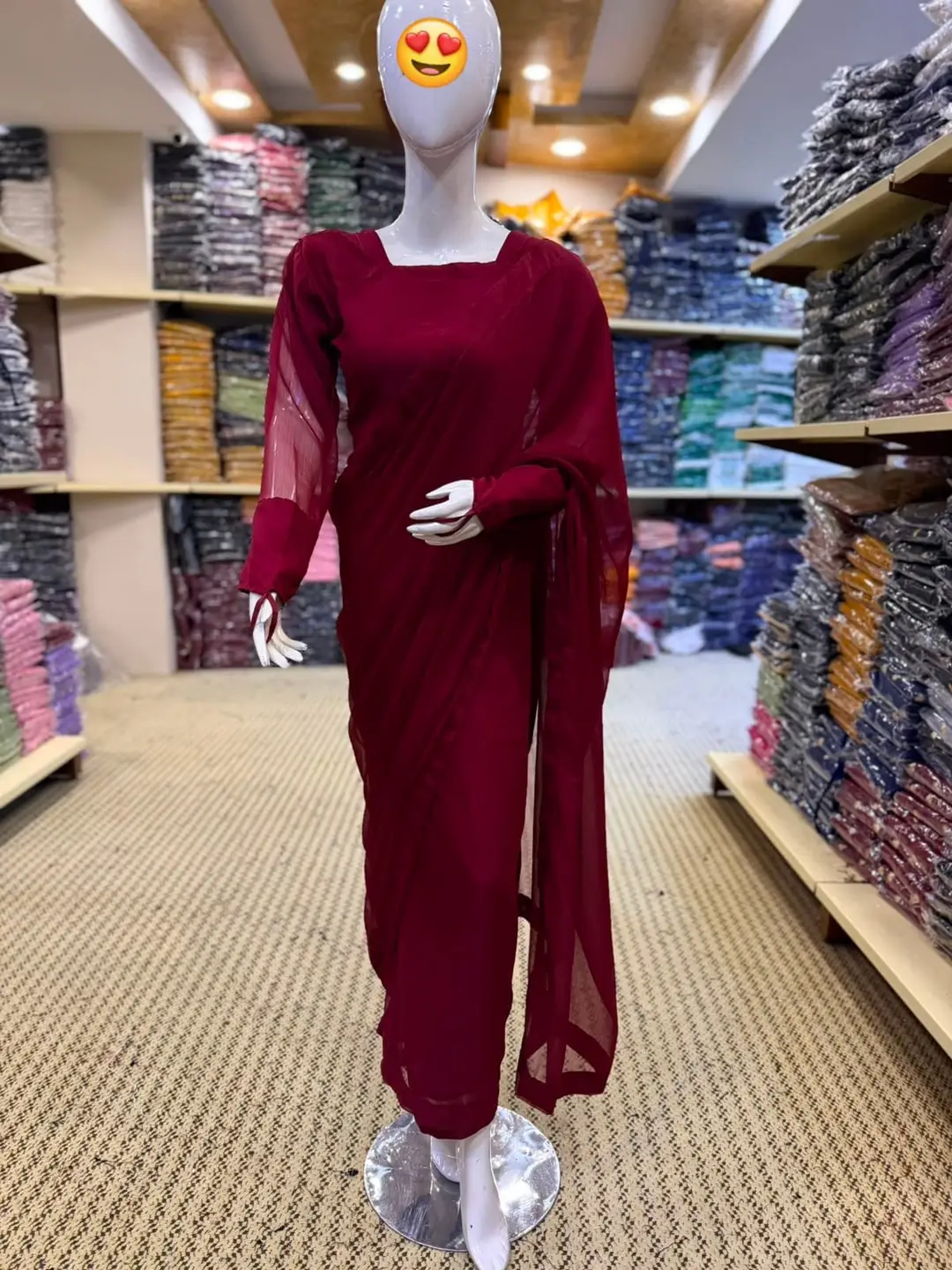 2 Pcs Women’s Chiffon Plain Stitched Saree