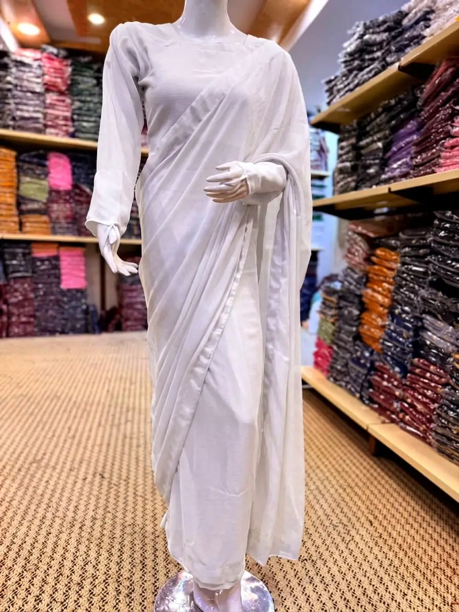 2 Pcs Women’s Chiffon Plain Stitched Saree