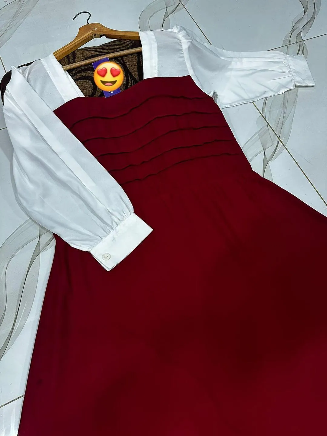 Maroon Georgette Maxi Dress with White Sleeves