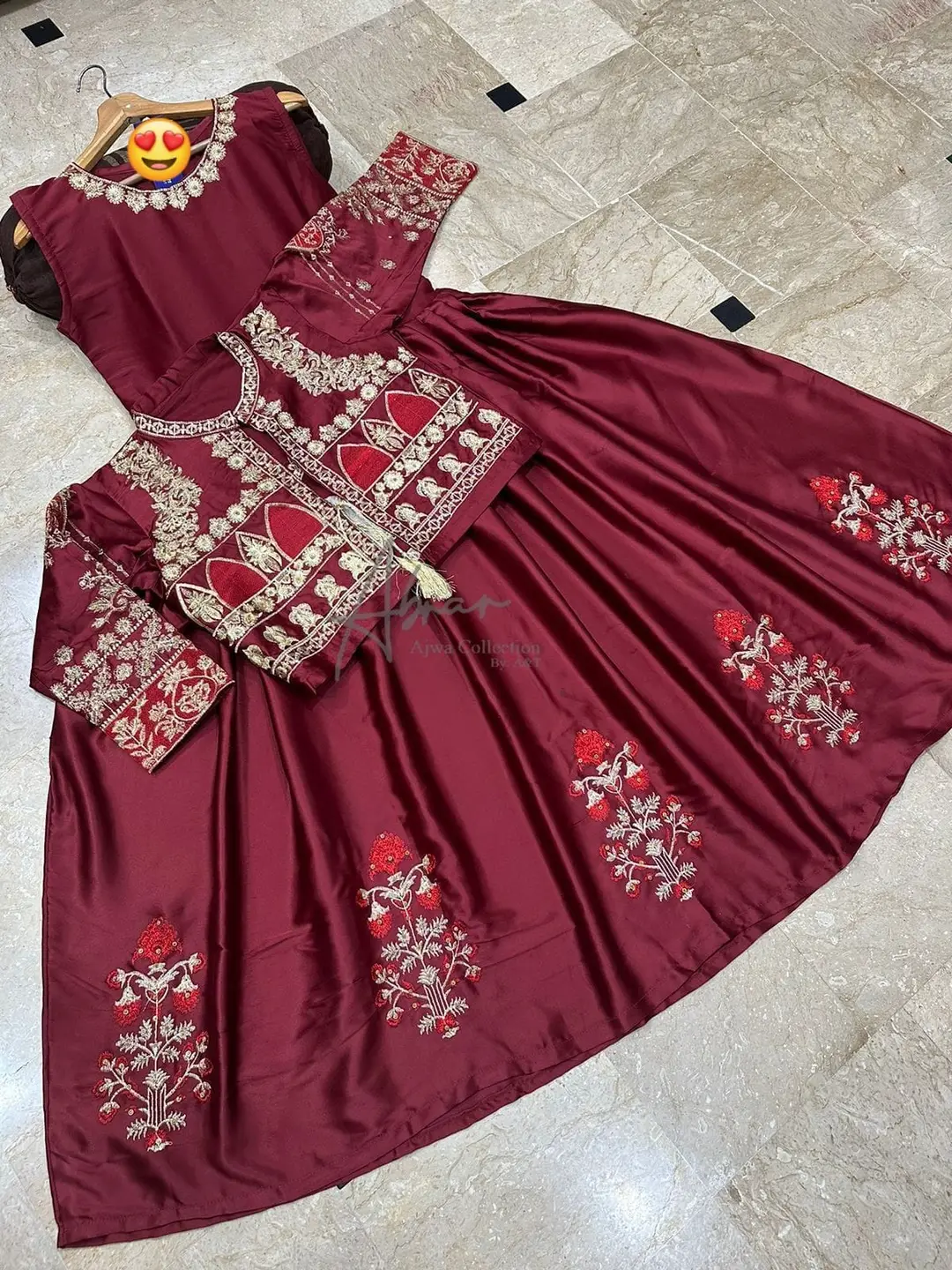 2 Pcs Women's Stitched Shamoz Silk Embroidered Maxi and Jacket