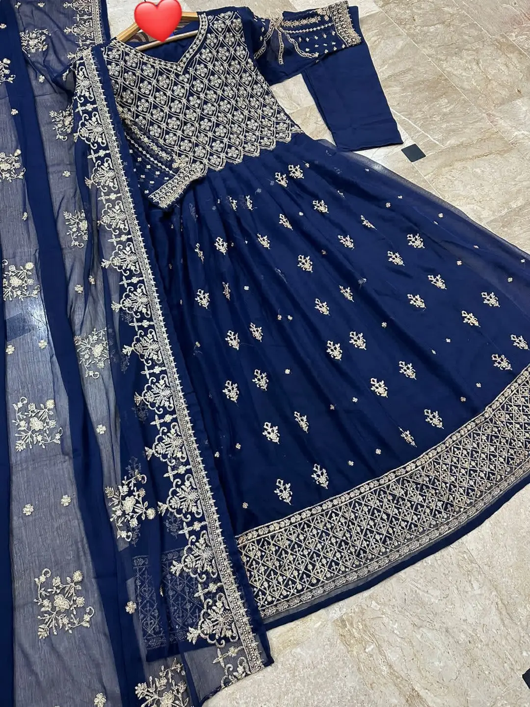 3 Pcs Women's Stitched Chiffon Hand Work Maxi And Trouser