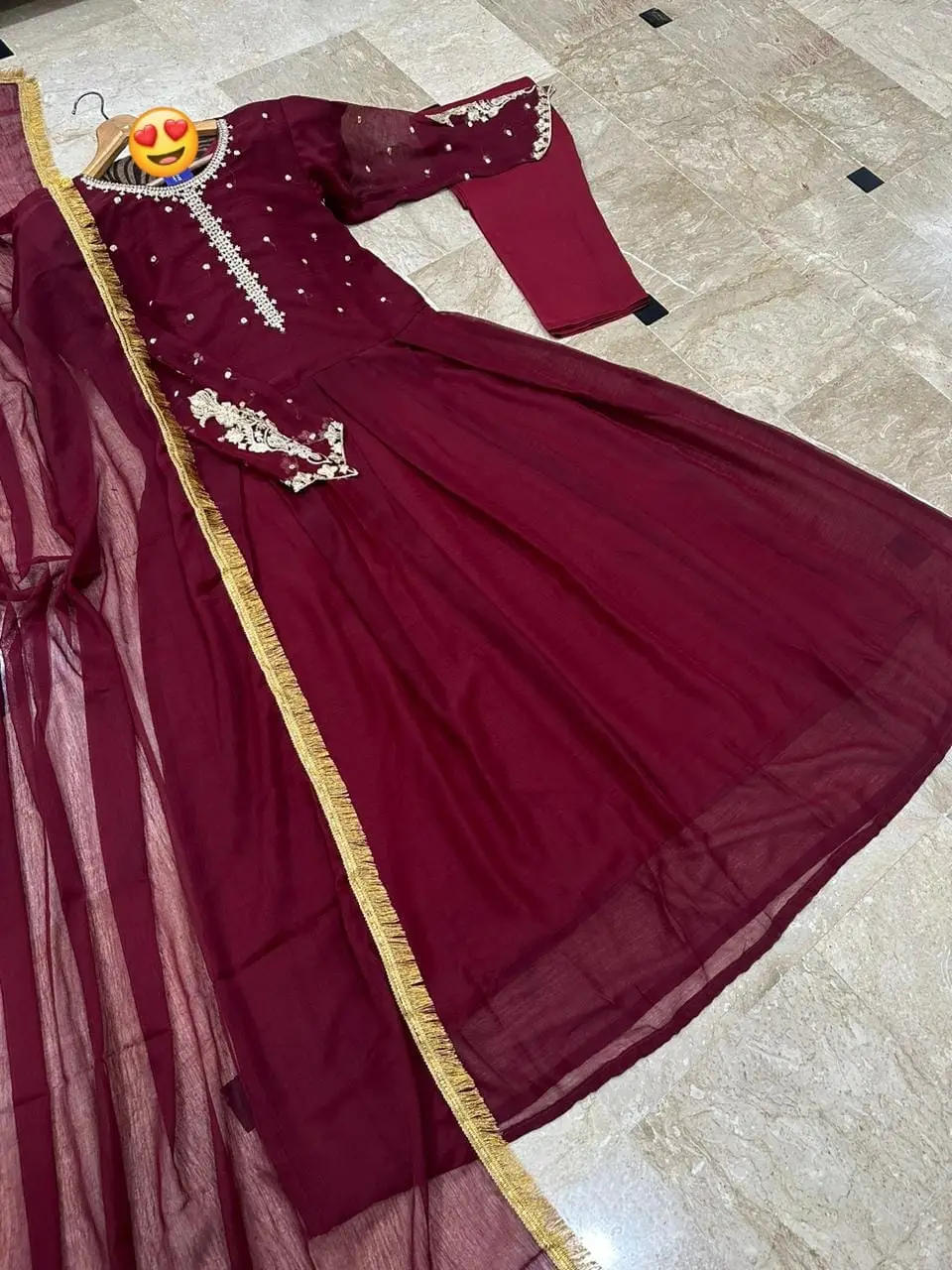 3 Pcs Women's Stitched Chiffon Embroidered Maxi Suit
