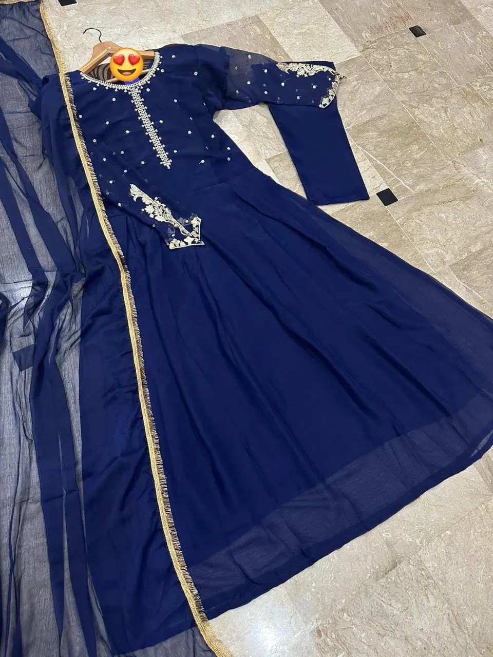 3 Pcs Women's Stitched Chiffon Embroidered Maxi Suit