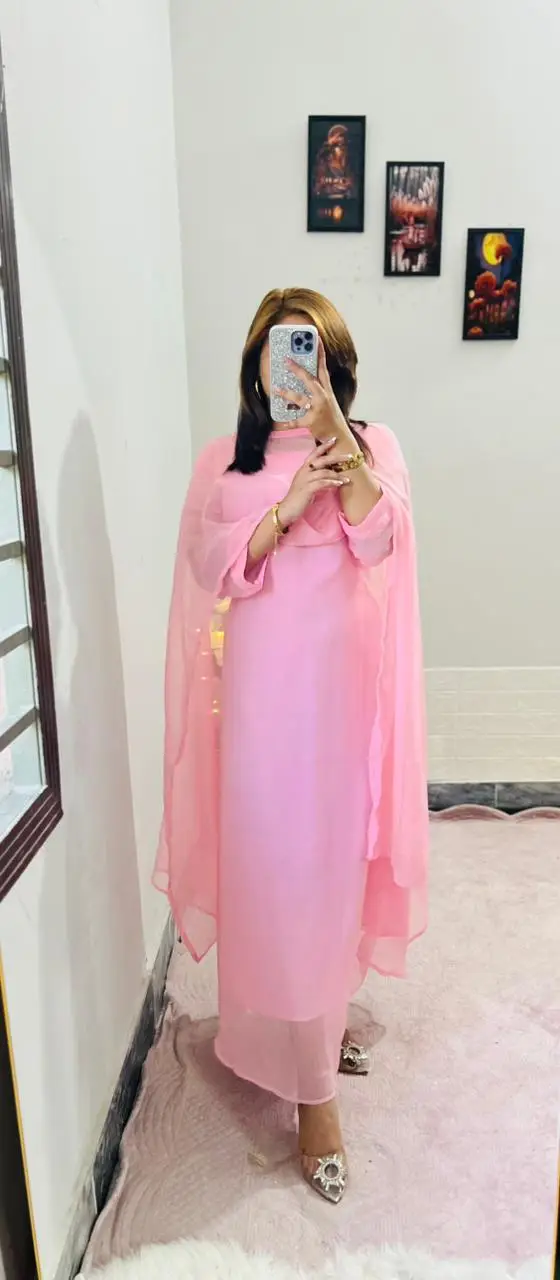 2 Pcs Women's Stitched Chiffon Plain Maxi
