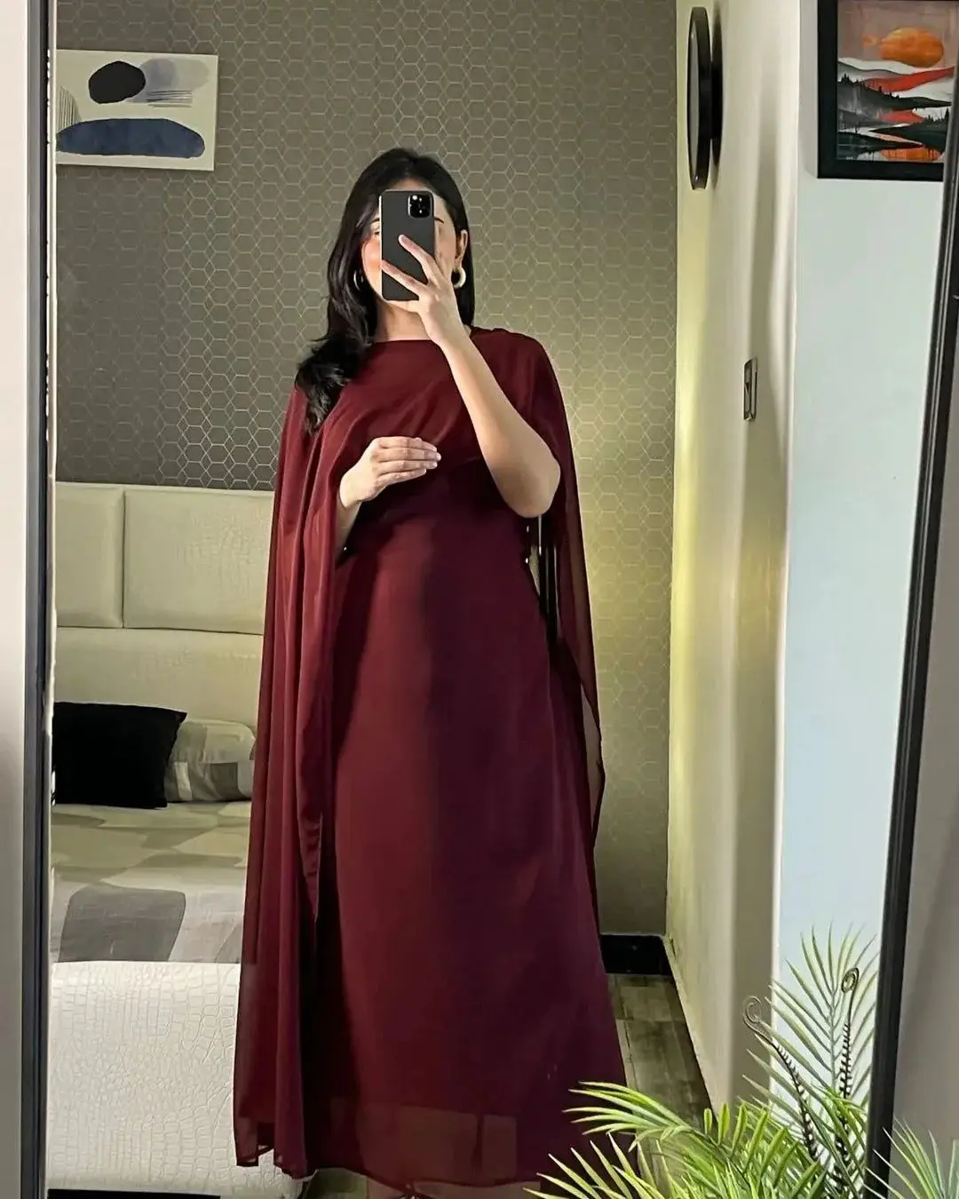 2 Pcs Women's Stitched Chiffon Plain Maxi