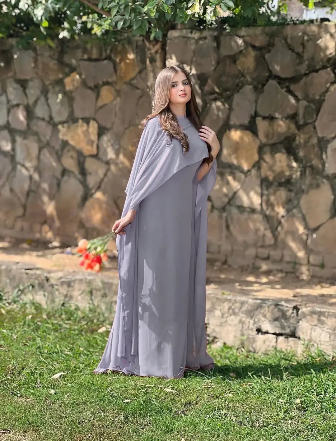2 Pcs Women's Stitched Chiffon Plain Maxi