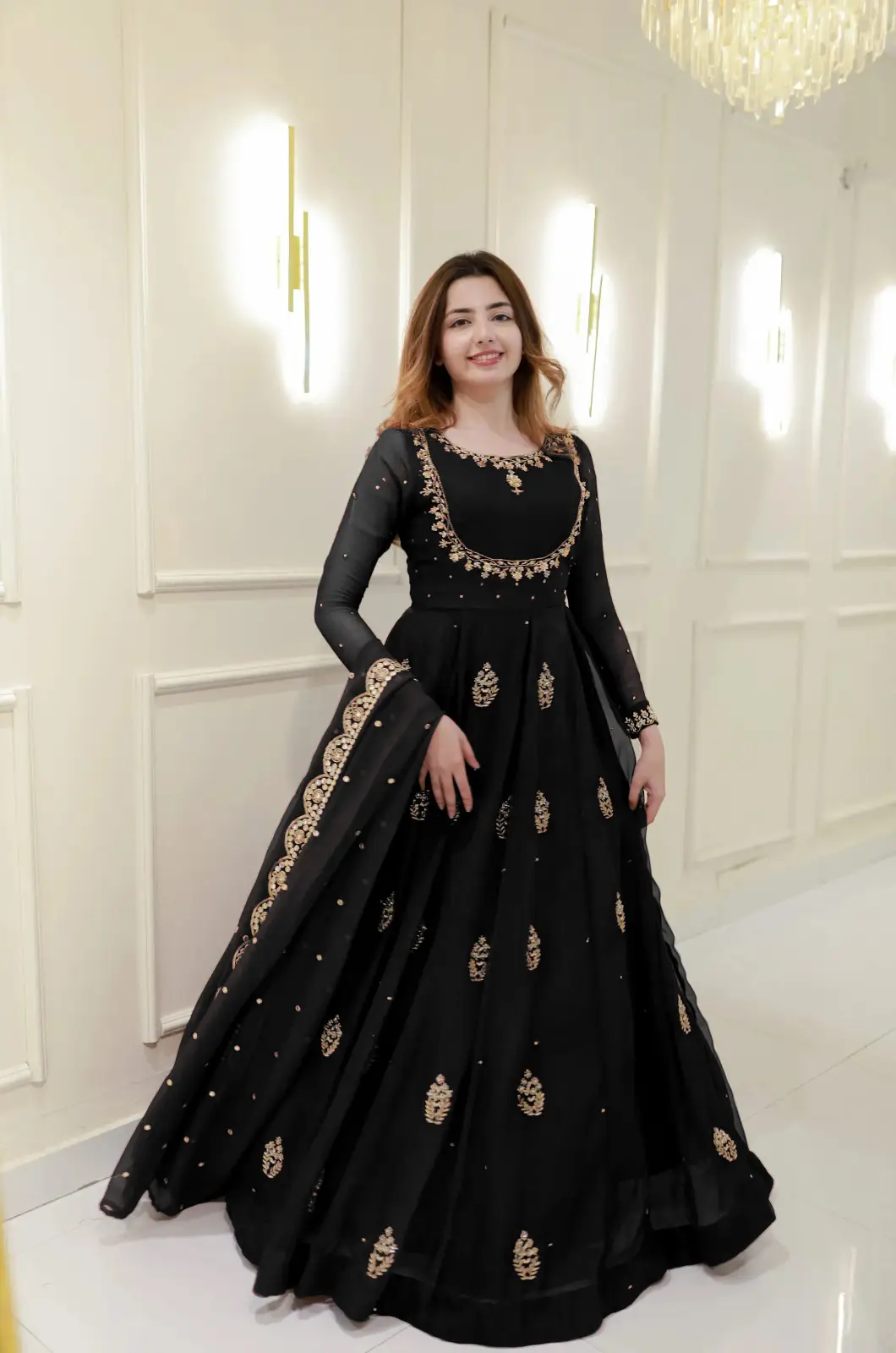 3 Pcs Women's Stitched Chiffon Hand Work Maxi