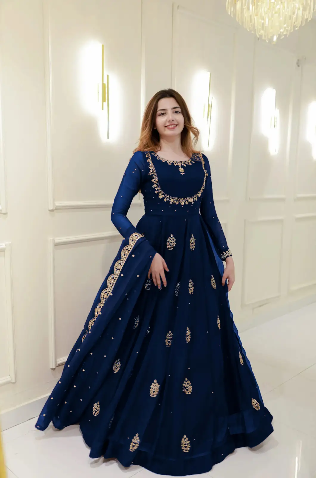 3 Pcs Women's Stitched Chiffon Hand Work Maxi