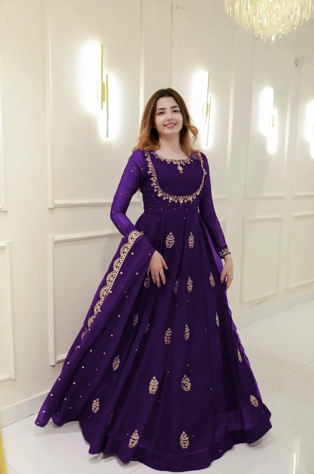 3 Pcs Women's Stitched Chiffon Hand Work Maxi