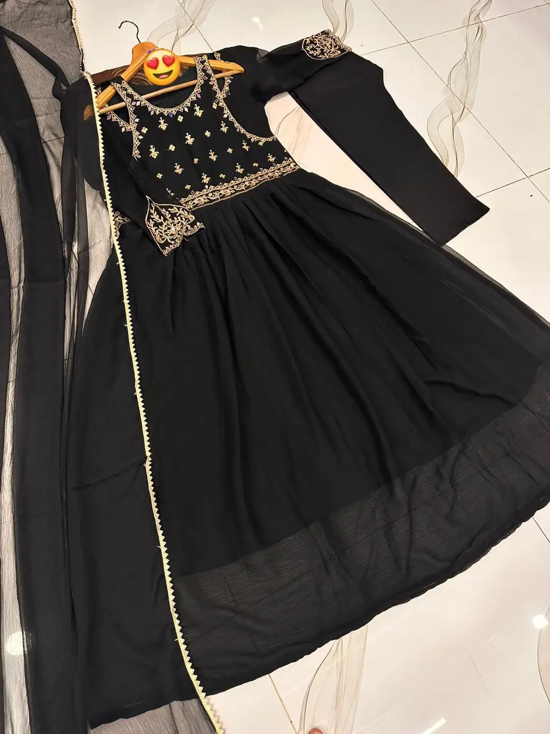 3 Pcs Women's Stitched Chiffon Mirror Work Maxi