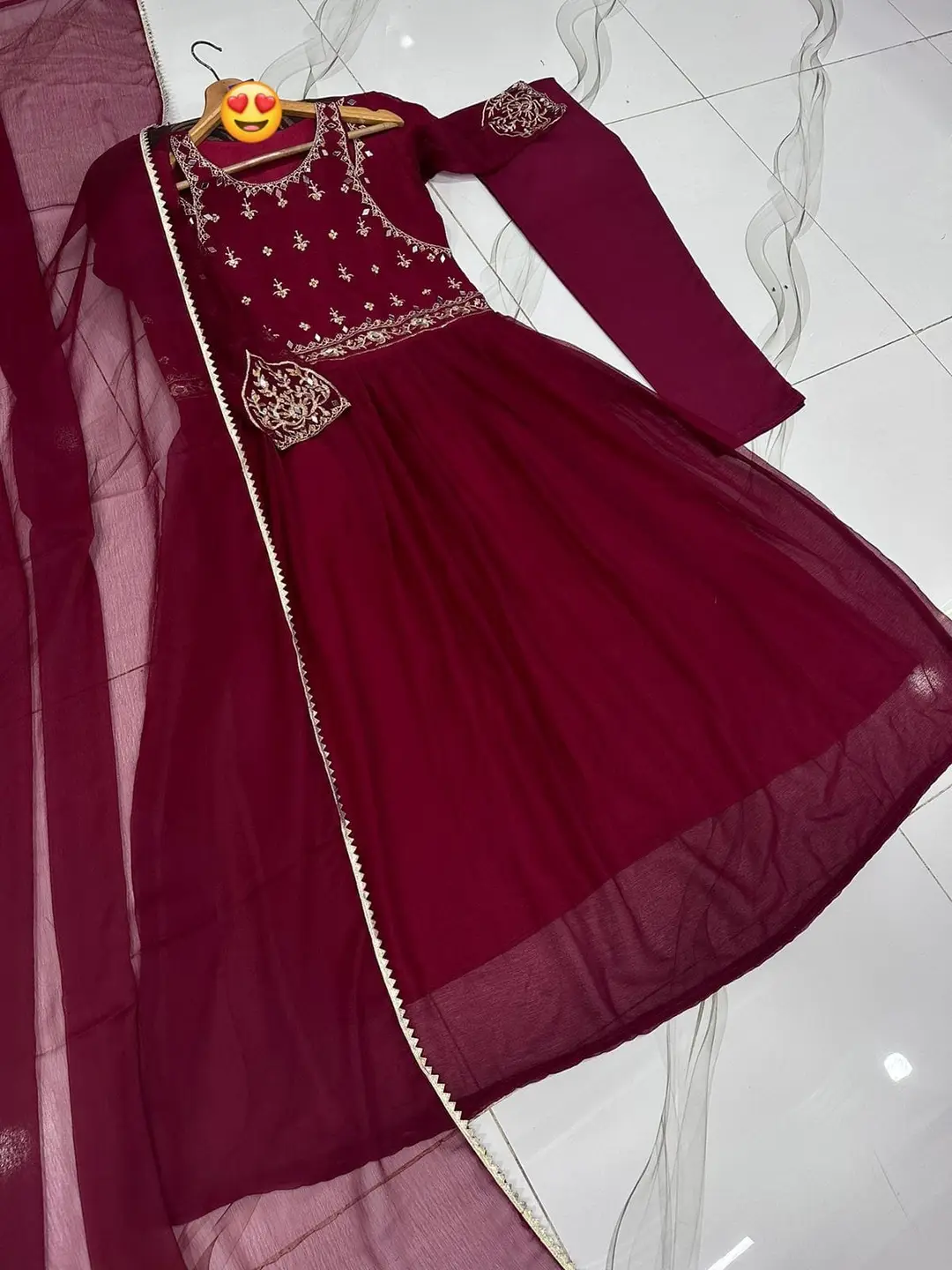 3 Pcs Women's Stitched Chiffon Mirror Work Maxi