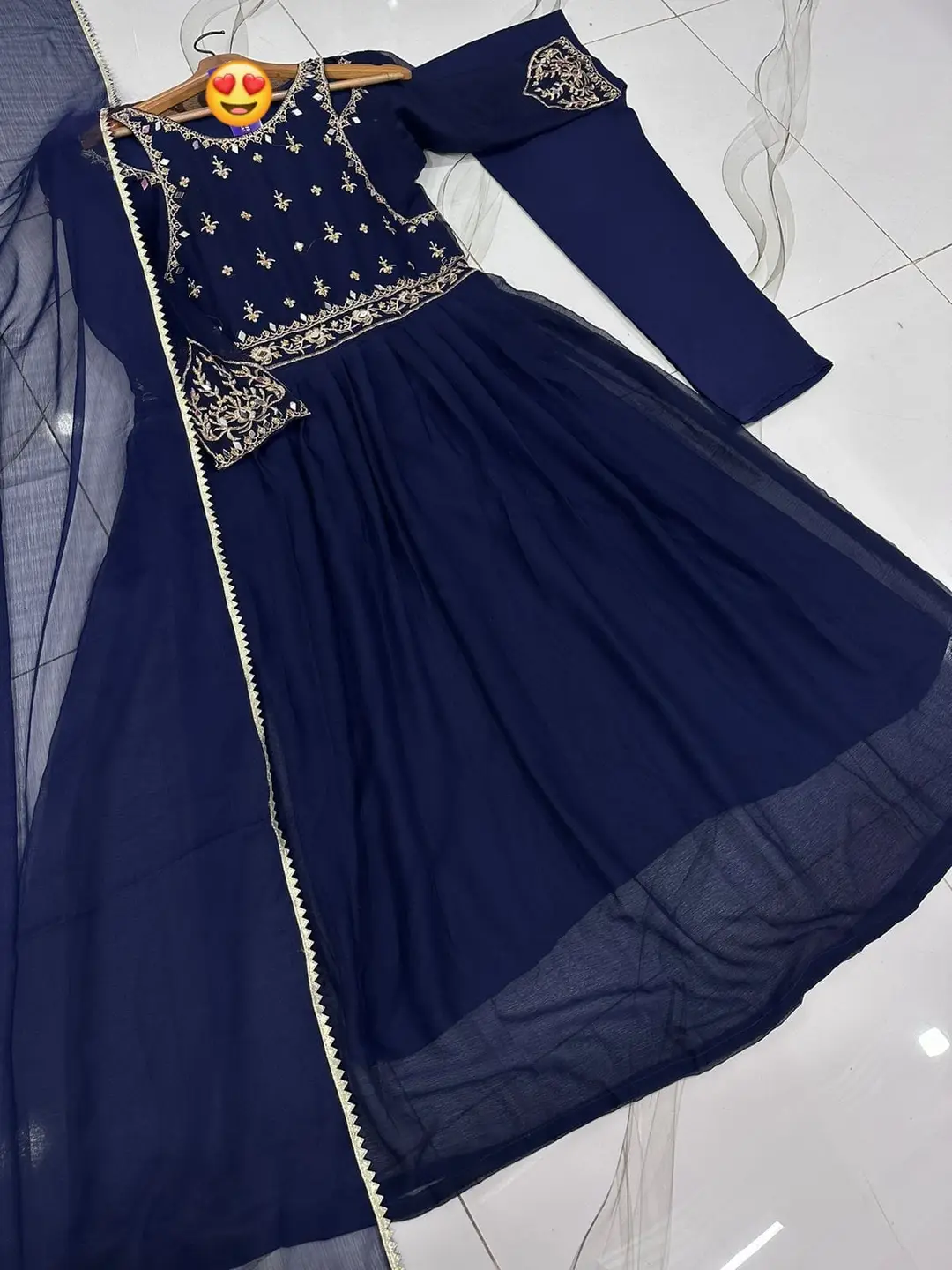 3 Pcs Women's Stitched Chiffon Mirror Work Maxi