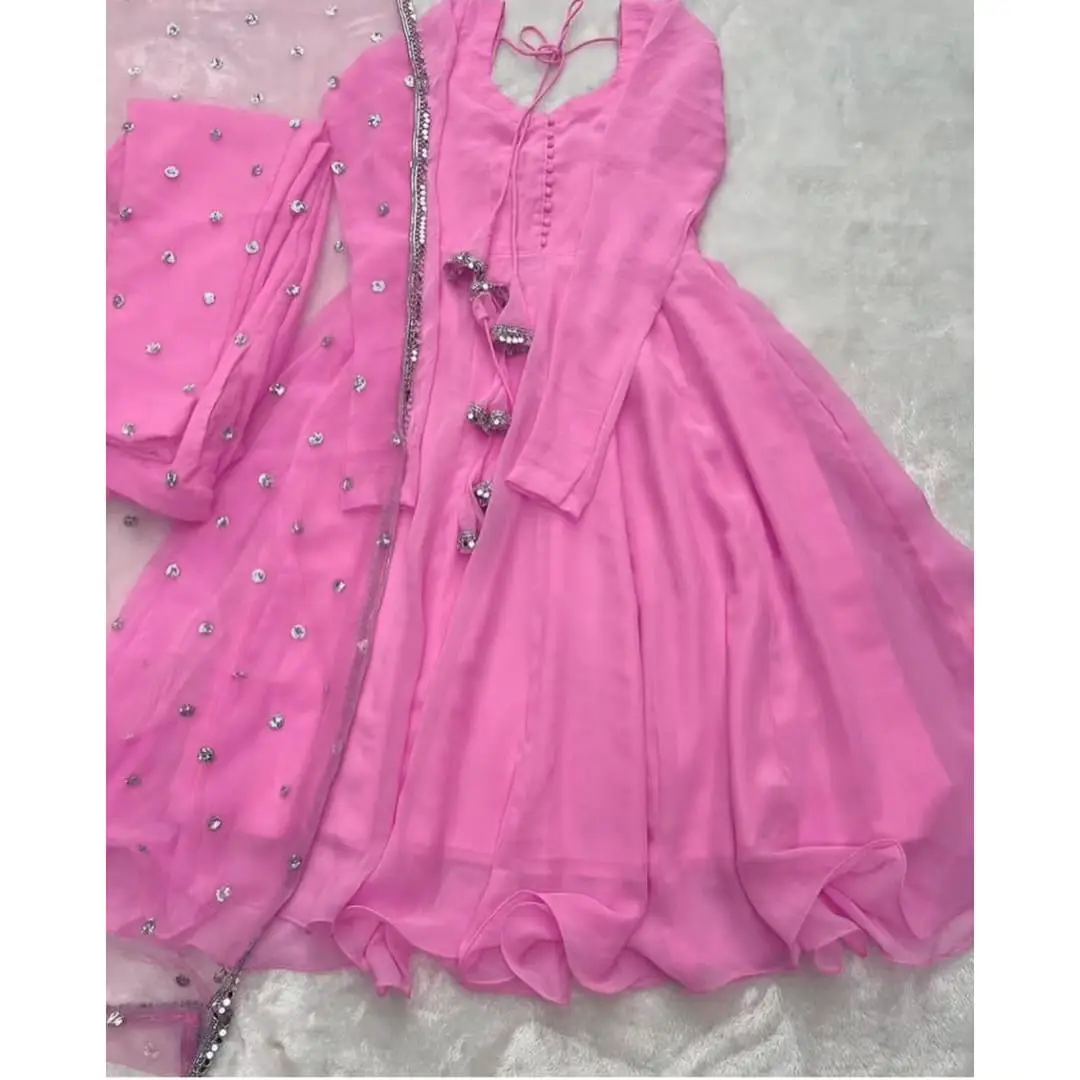 3 Pcs Women's Stitched Chiffon Plain Maxi