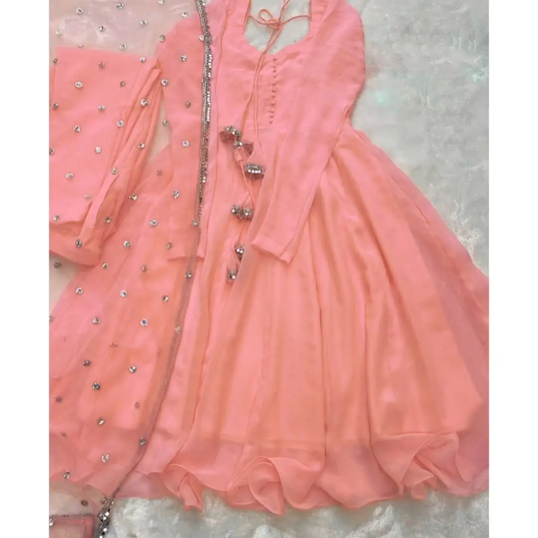 3 Pcs Women's Stitched Chiffon Plain Maxi