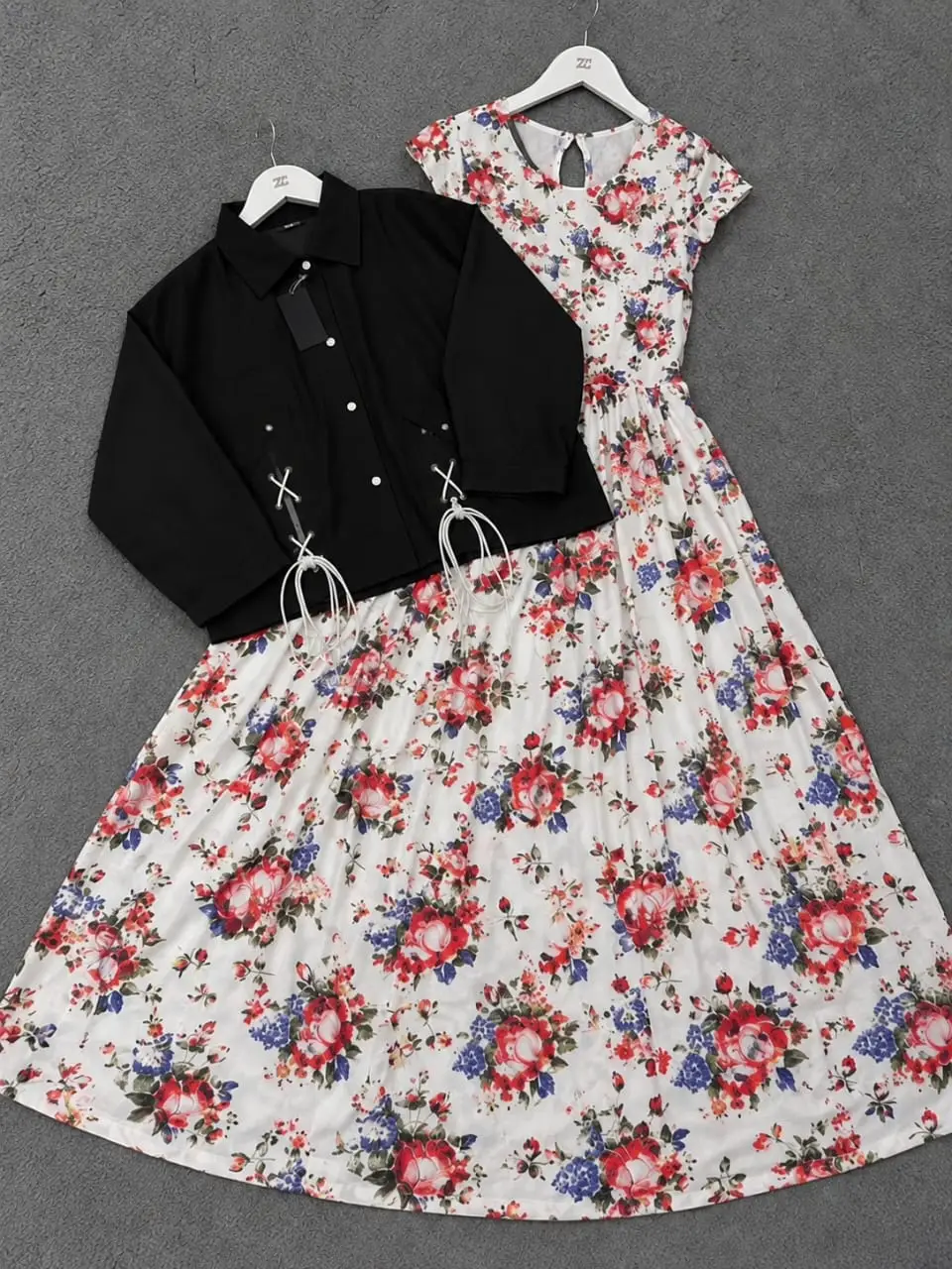 2 Pcs Women's Stitched Cotton Printed Maxi and Jacket
