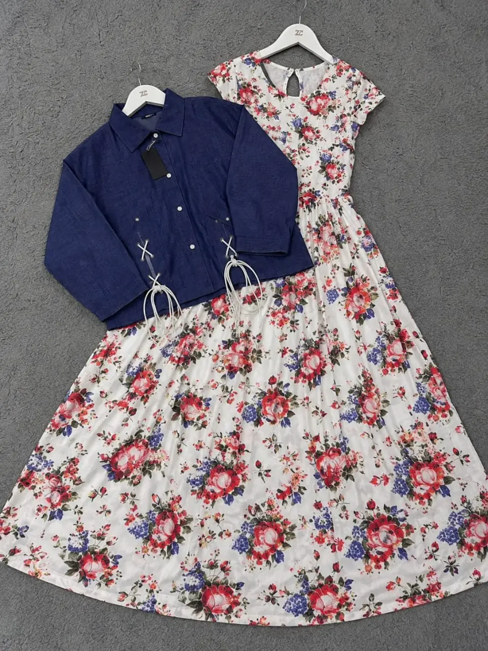 2 Pcs Women's Stitched Cotton Printed Maxi and Jacket