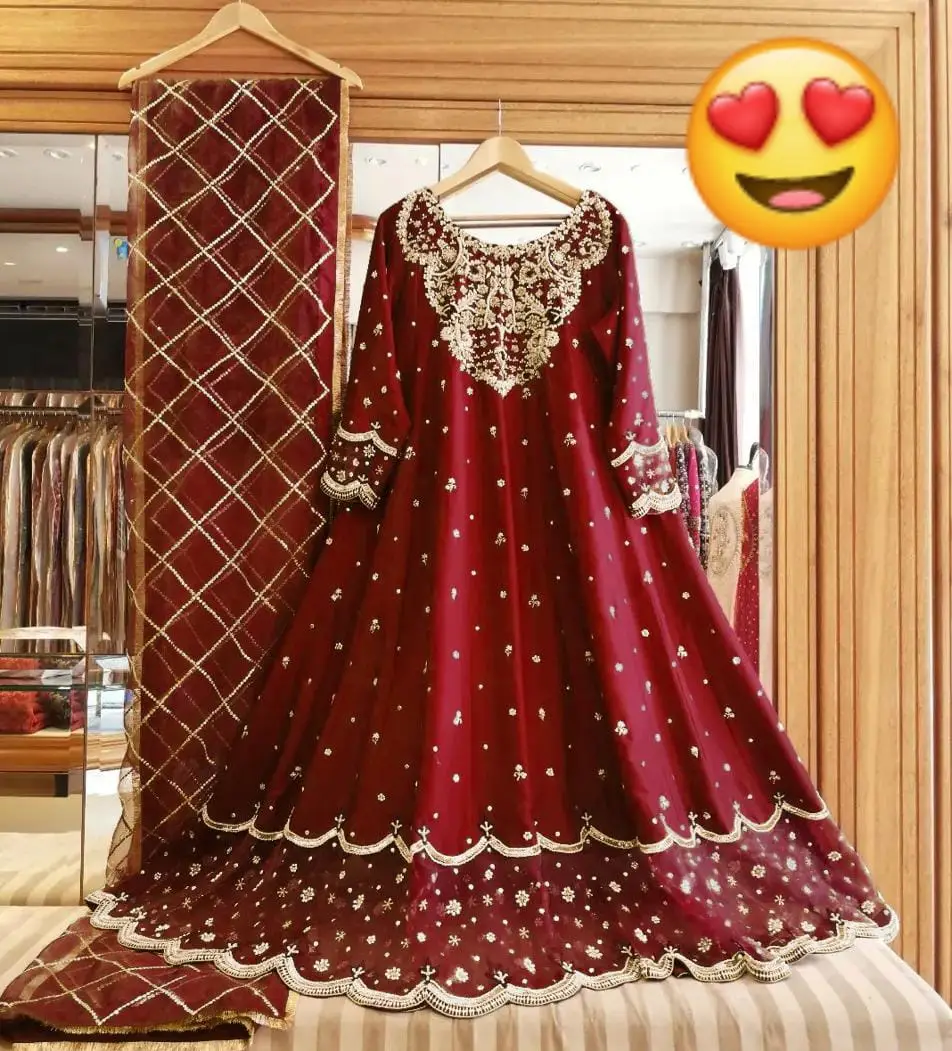 3 Pcs Women's Stitched Shamoz Silk Hand Embroidered Maxi