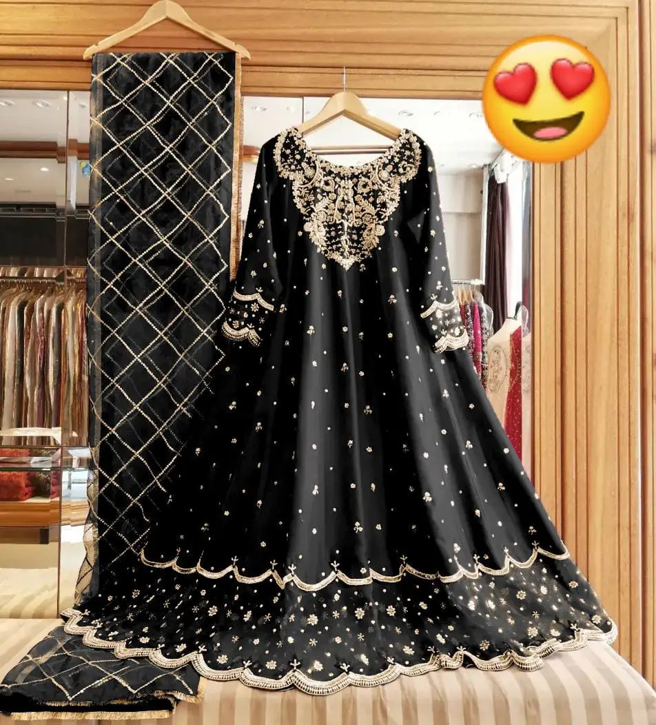 3 Pcs Women's Stitched Shamoz Silk Hand Embroidered Maxi