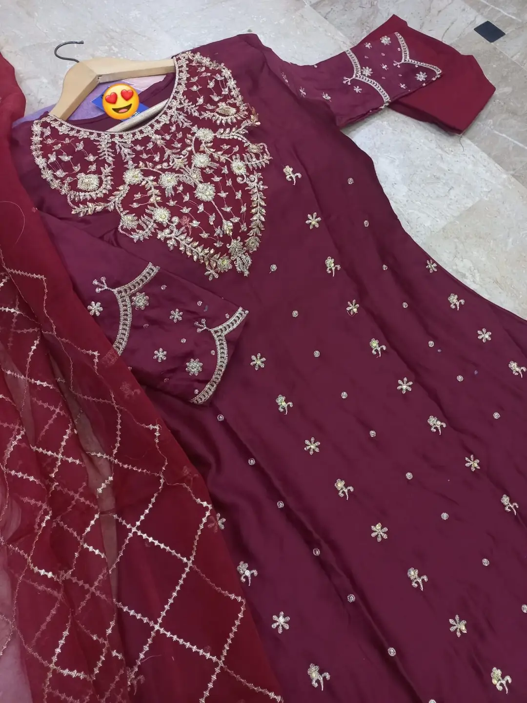 3 Pcs Women's Stitched Shamoz Silk Hand Embroidered Maxi