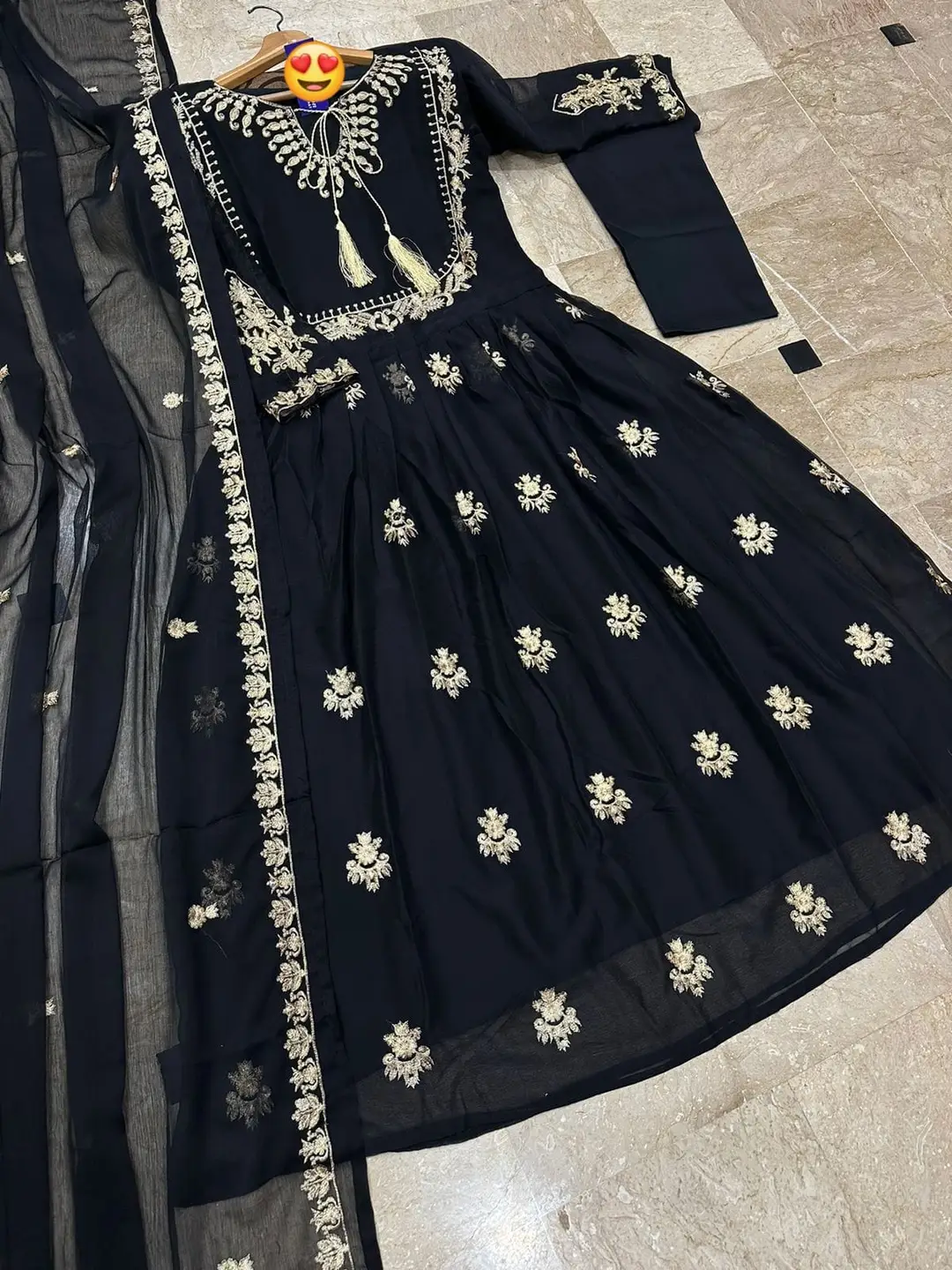 3 Pcs Women's Stitched Chiffon Embroidered Maxi And Trouser