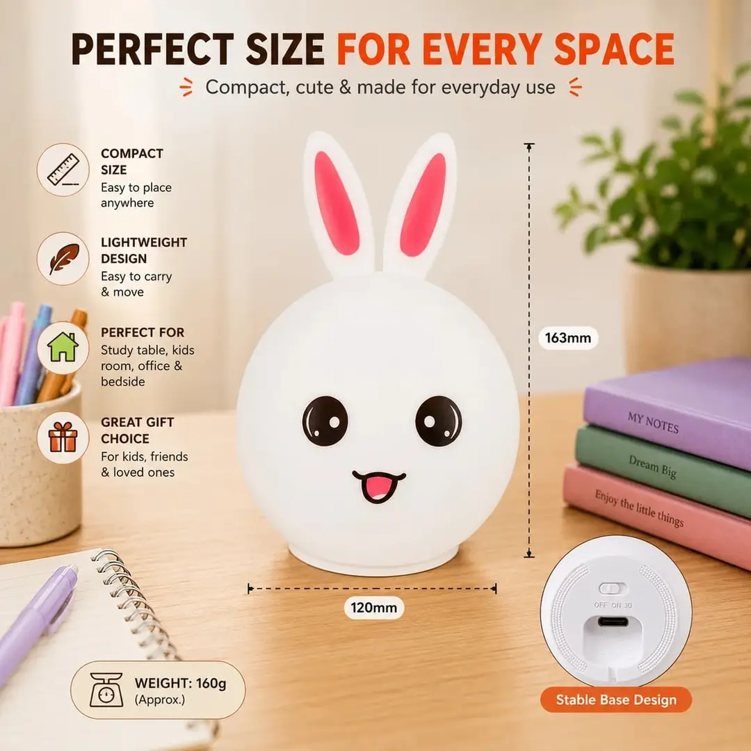 Cute Bunny Silicone Night Lamp Rechargeable Multi Color