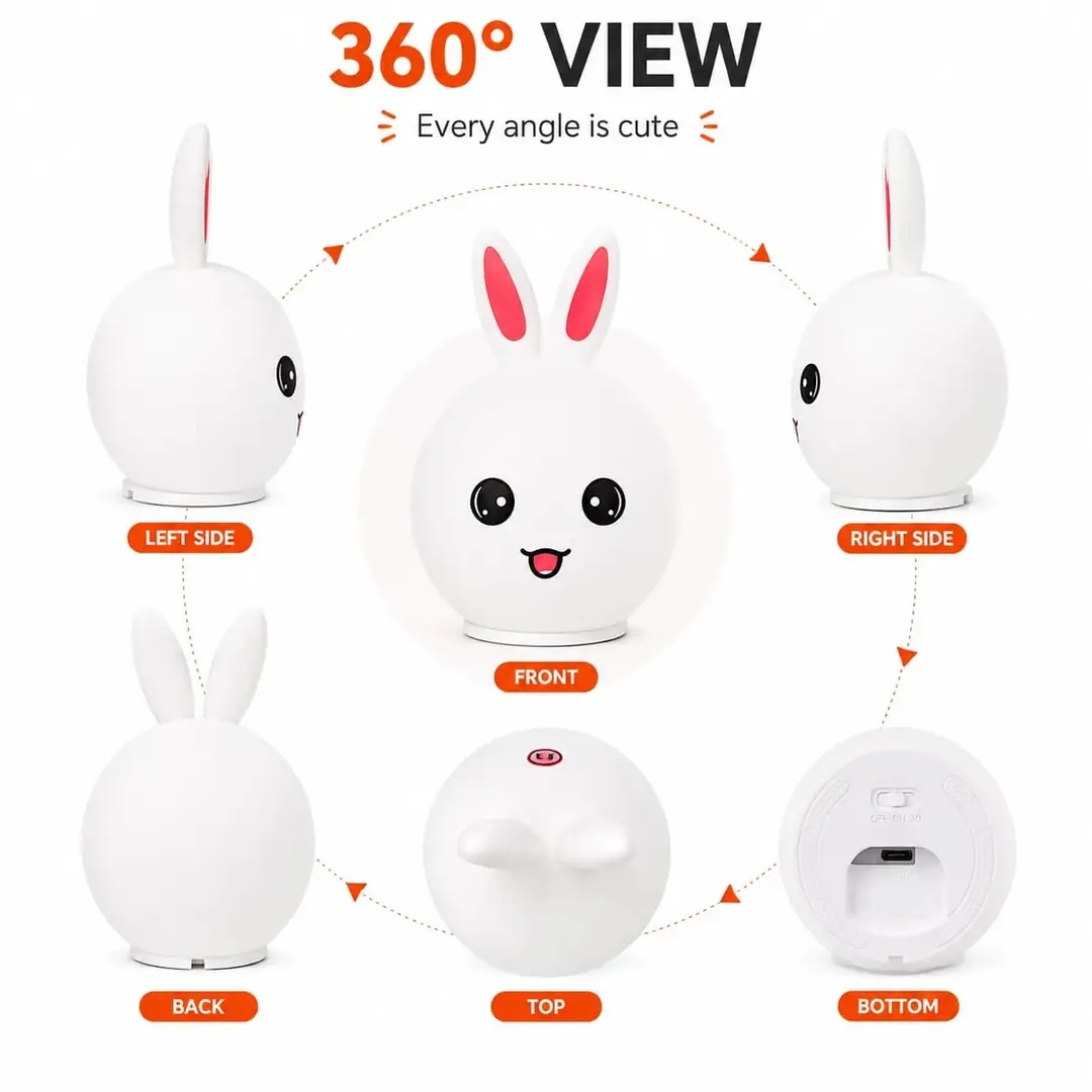 Cute Bunny Silicone Night Lamp Rechargeable Multi Color
