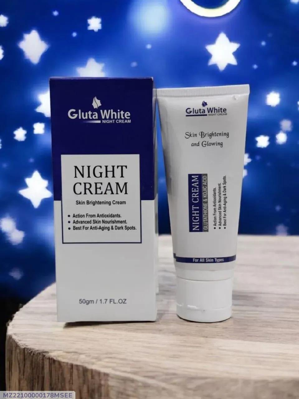 glutathione cream night cream Gluta White for All Skin Types 50gm – Markaz Facial Cream by APLB Take our Glutathione Booster SA Qty:1 vial