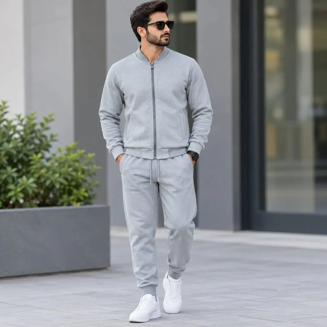 2 Pcs Men's Fleece Plain Zipper Track Suit