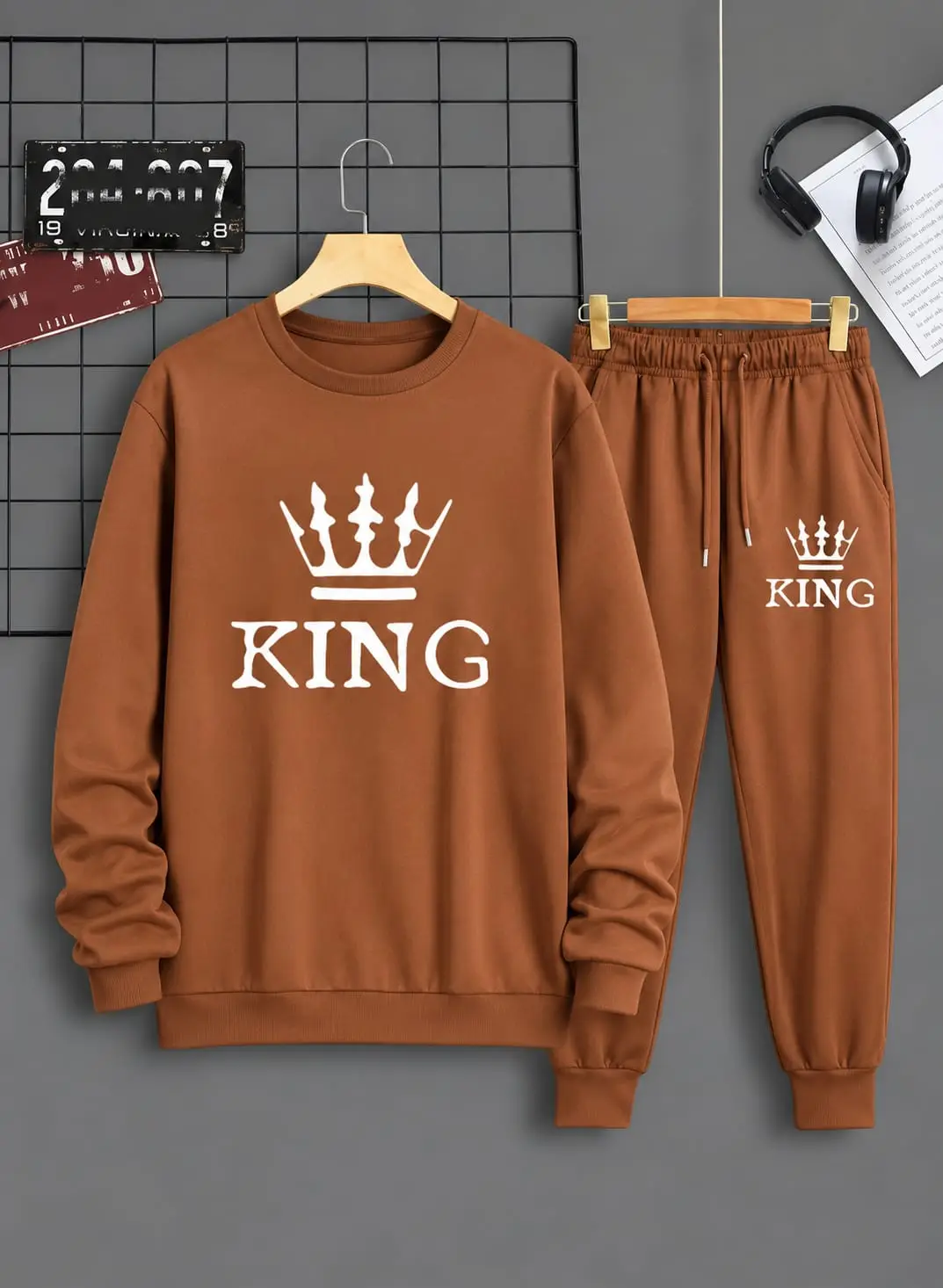 2 Pcs Fleece Printed Sweatshirt Track Suit