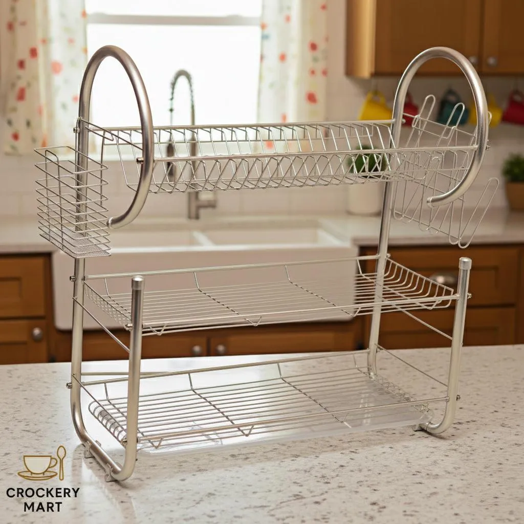 Stainless Steel 2-Tier Dish Rack with Drip Tray