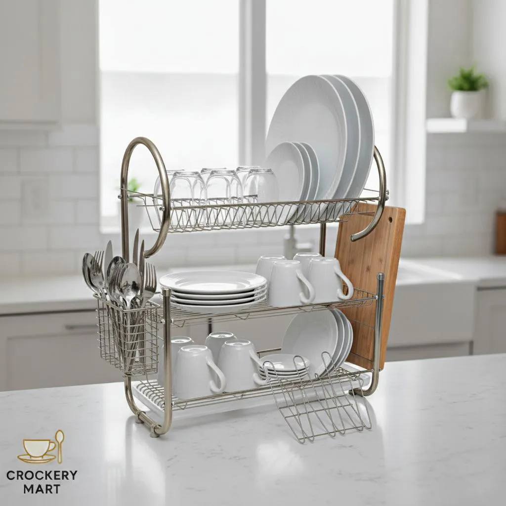 Stainless Steel 2-Tier Dish Rack with Drip Tray
