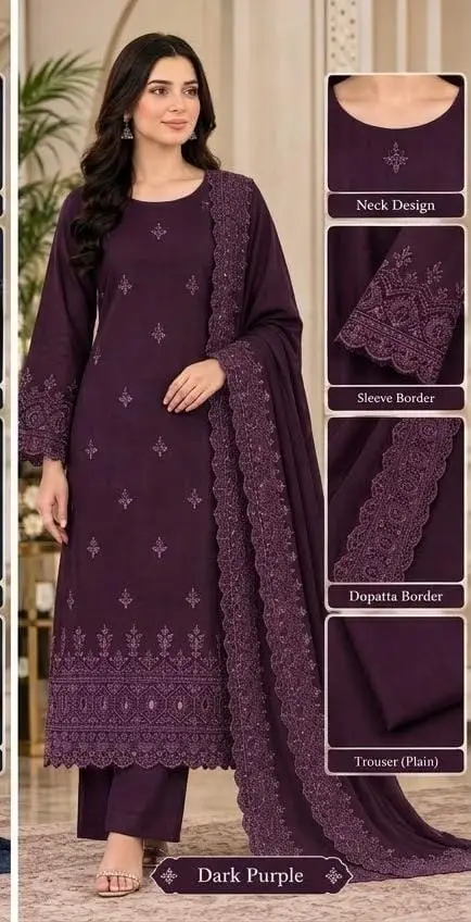 3 Pcs Women's Unstitched Embroidered Suit