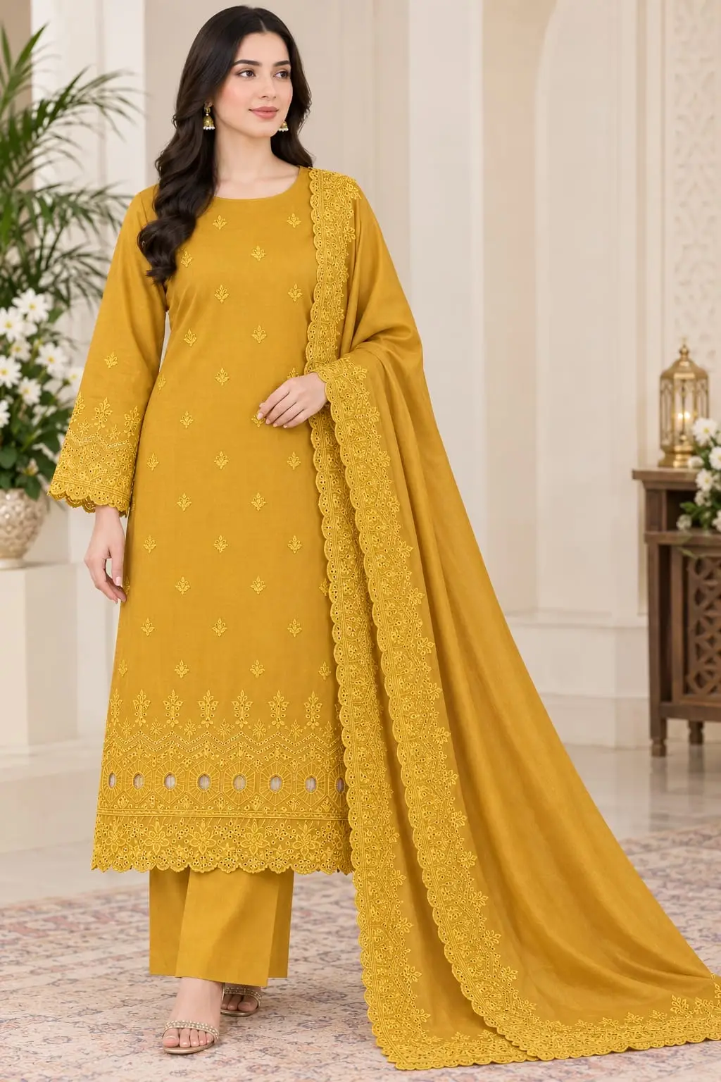 3 Pcs Women's Unstitched Embroidered Suit