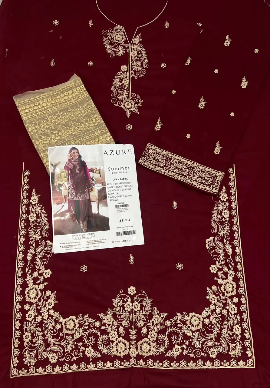 2 Pcs Women's Unstitched Embroidered Suit